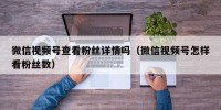 微信视频号查看粉丝详情吗（微信视频号怎样看粉丝数）