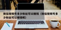 微信视频号多少粉丝可以赚钱（微信视频号多少粉丝可以赚钱呢）