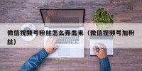 微信视频号粉丝怎么弄出来（微信视频号加粉丝）