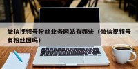 微信视频号粉丝业务网站有哪些（微信视频号有粉丝团吗）