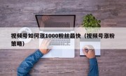 视频号如何涨1000粉丝最快（视频号涨粉策略）