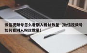 微信视频号怎么看别人粉丝数量（微信视频号如何看别人粉丝数量）